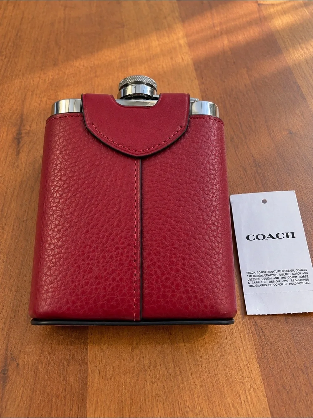 ❤️ RARE DISCONTINUED COACH Pebbled Leather Mini Flask Holder • Deep Red • NWT